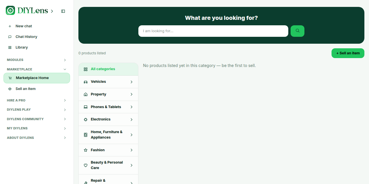 Marketplace category grid