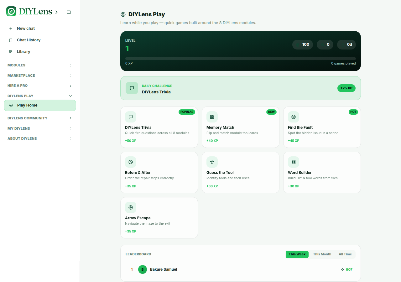 Screenshot: a DIYLens Play game in progress