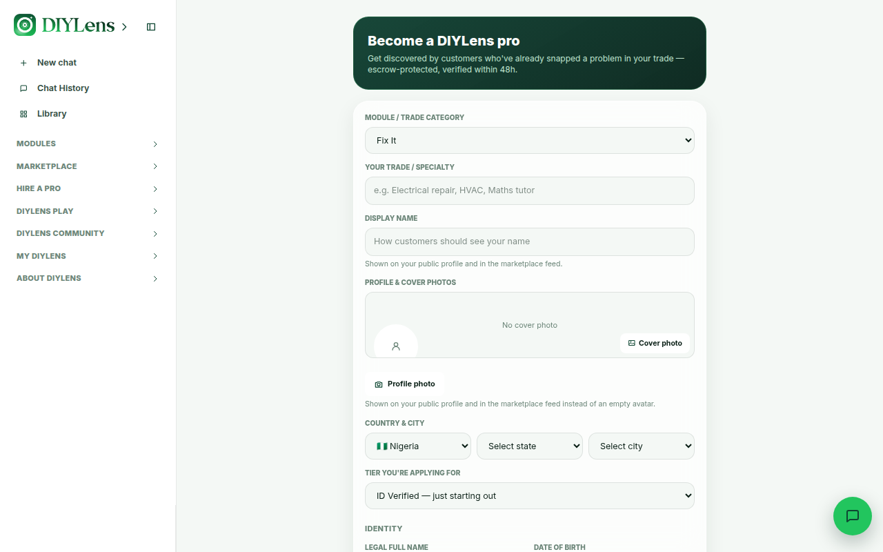 The pro verification application form